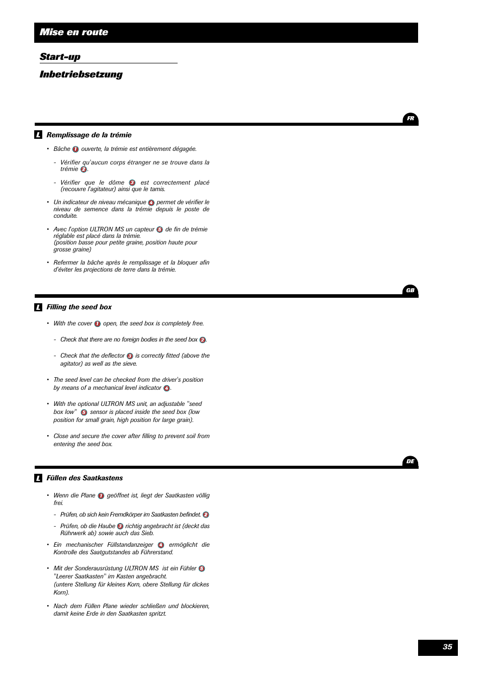 Mise en route start-up inbetriebsetzung | Sulky Optiline MP User Manual | Page 37 / 117