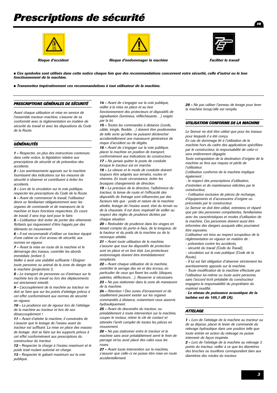 Prescriptions de sécurité | Sulky Optiline MP User Manual | Page 5 / 117