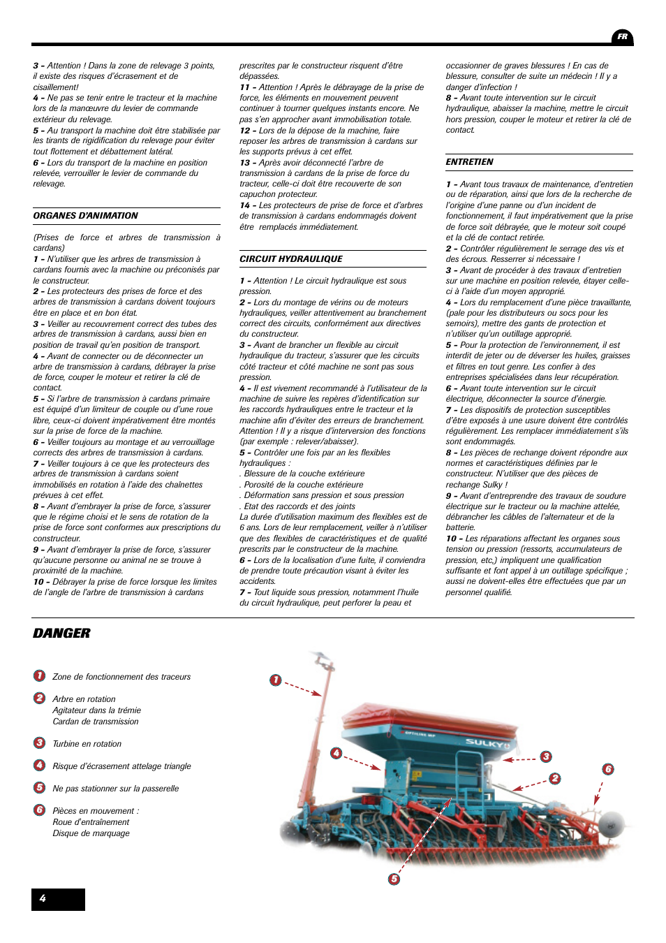 Danger | Sulky Optiline MP User Manual | Page 6 / 117