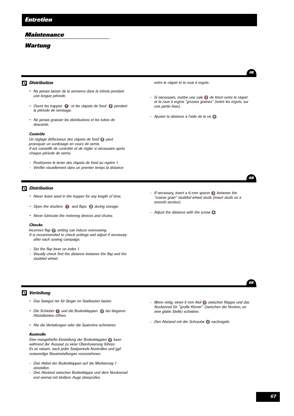 Entretien maintenance wartung | Sulky Optiline MP User Manual | Page 69 / 117