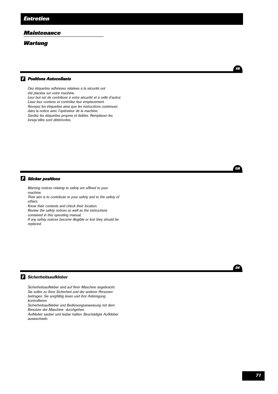 Entretien maintenance wartung | Sulky Optiline MP User Manual | Page 73 / 117