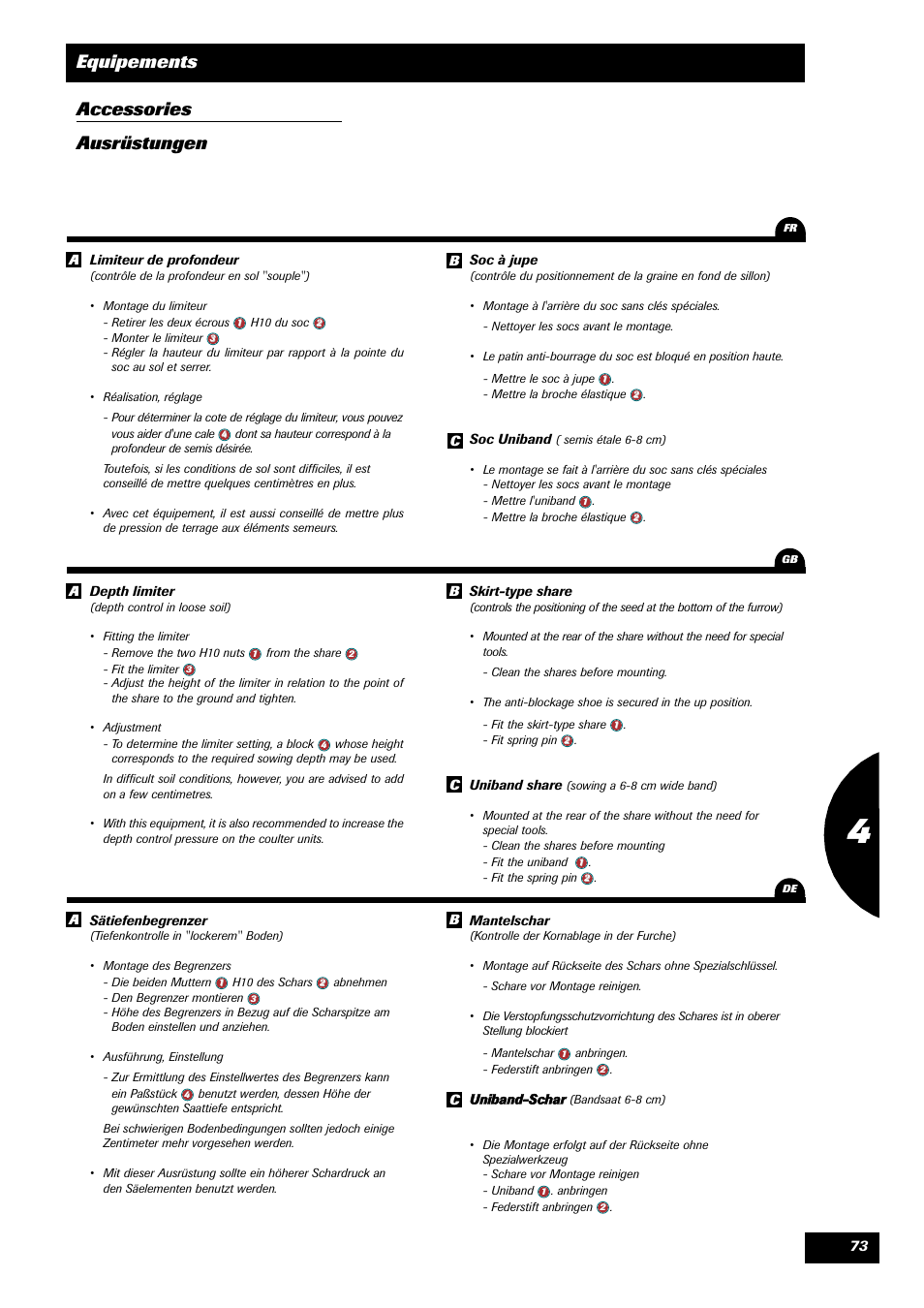 Equipements accessories ausrüstungen | Sulky Optiline MP User Manual | Page 75 / 117