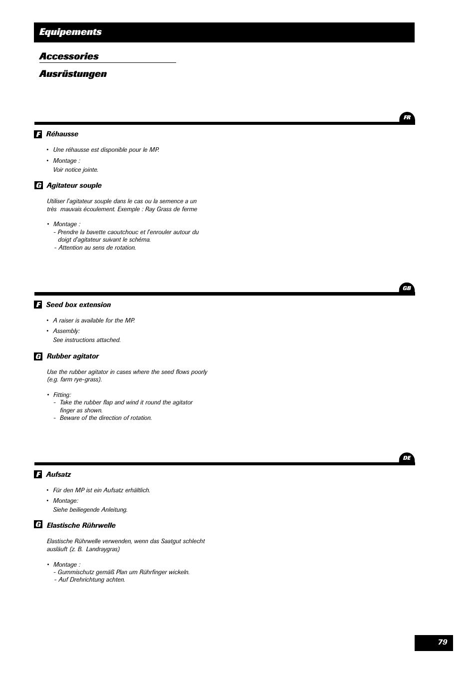 Equipements accessories ausrüstungen | Sulky Optiline MP User Manual | Page 81 / 117