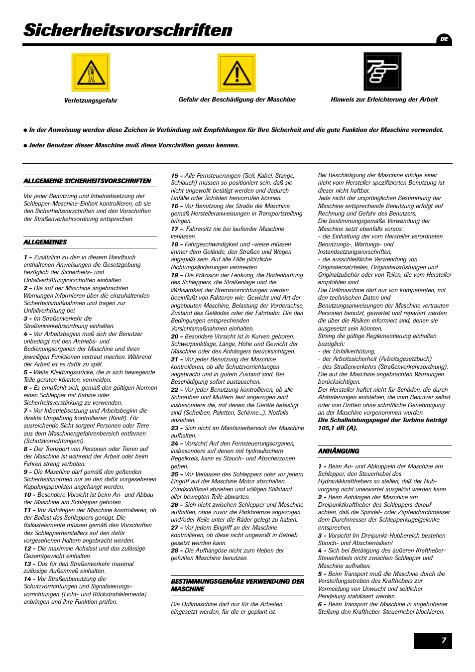 Sicherheitsvorschriften | Sulky Optiline MP User Manual | Page 9 / 117