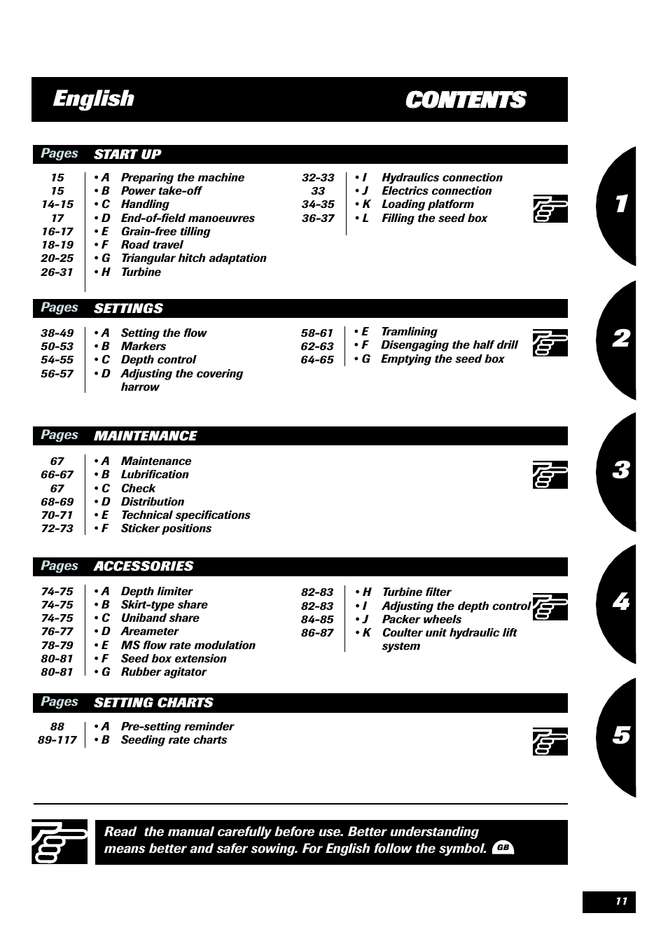 Cco on nt te en nt ts s english | Sulky Optiline MP User Manual | Page 12 / 119