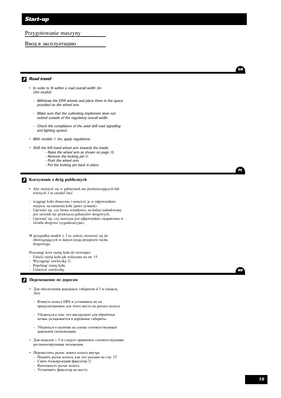 Start-up przygotowanie maszyny вод в эксплуатацию | Sulky Optiline MP User Manual | Page 20 / 119