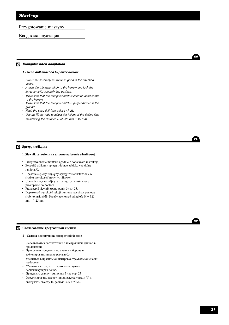 Start-up przygotowanie maszyny вод в эксплуатацию | Sulky Optiline MP User Manual | Page 22 / 119