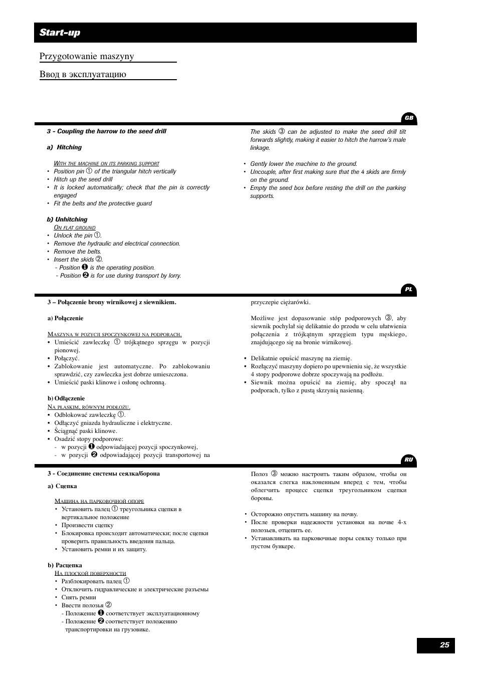 Start-up przygotowanie maszyny вод в эксплуатацию | Sulky Optiline MP User Manual | Page 26 / 119