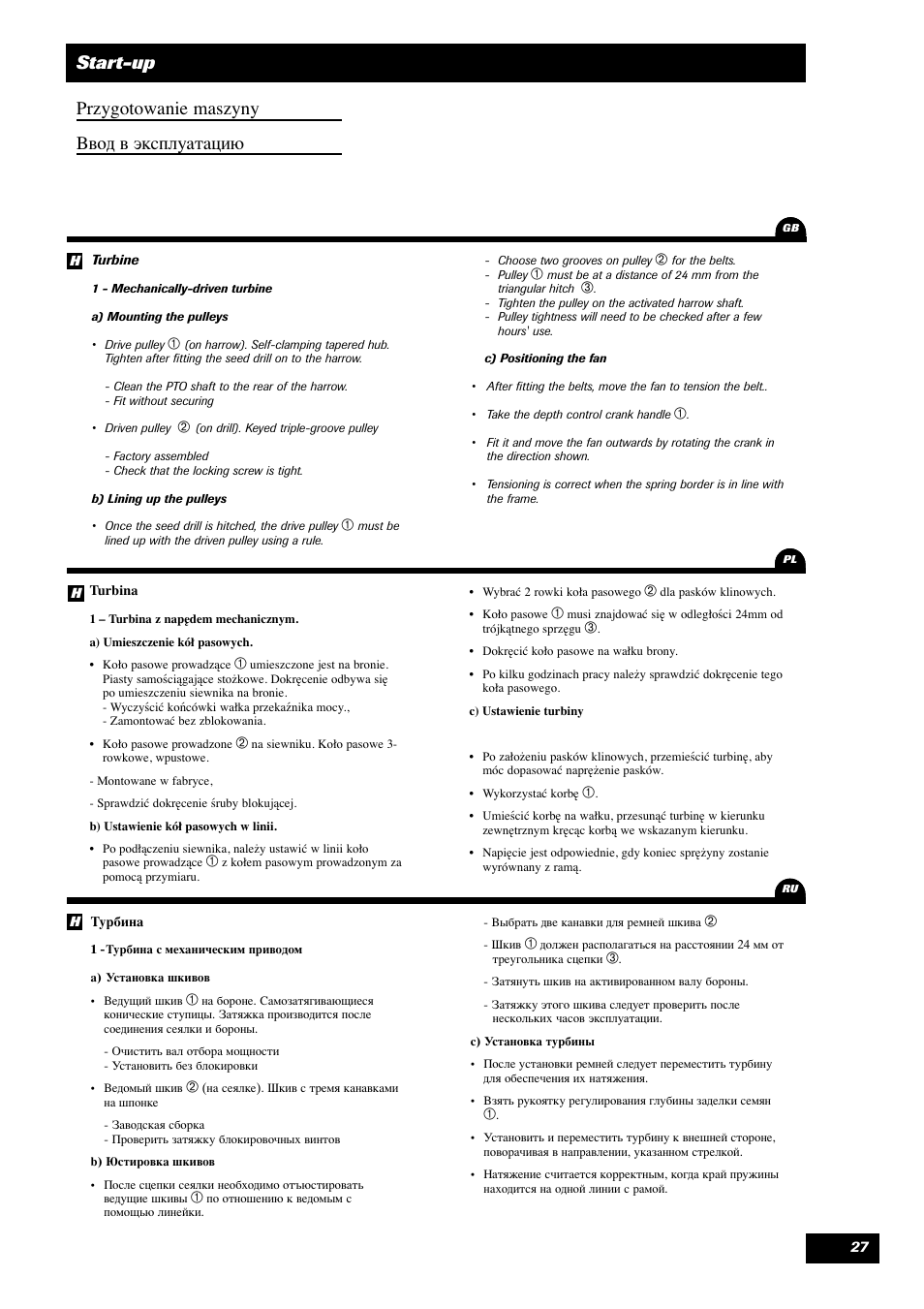 Start-up przygotowanie maszyny вод в эксплуатацию | Sulky Optiline MP User Manual | Page 28 / 119