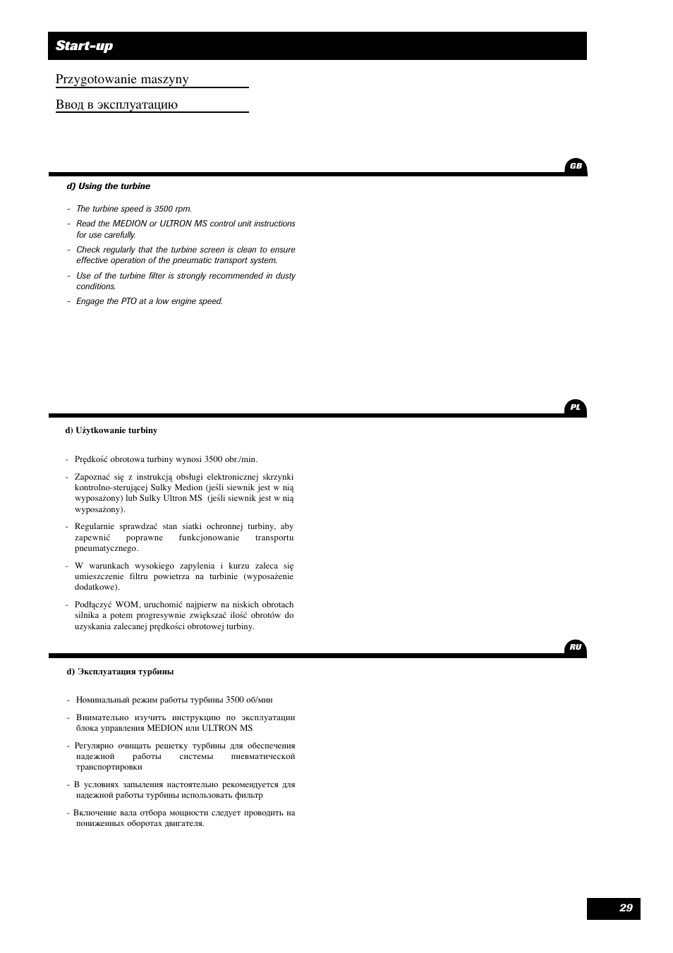 Start-up przygotowanie maszyny вод в эксплуатацию | Sulky Optiline MP User Manual | Page 30 / 119