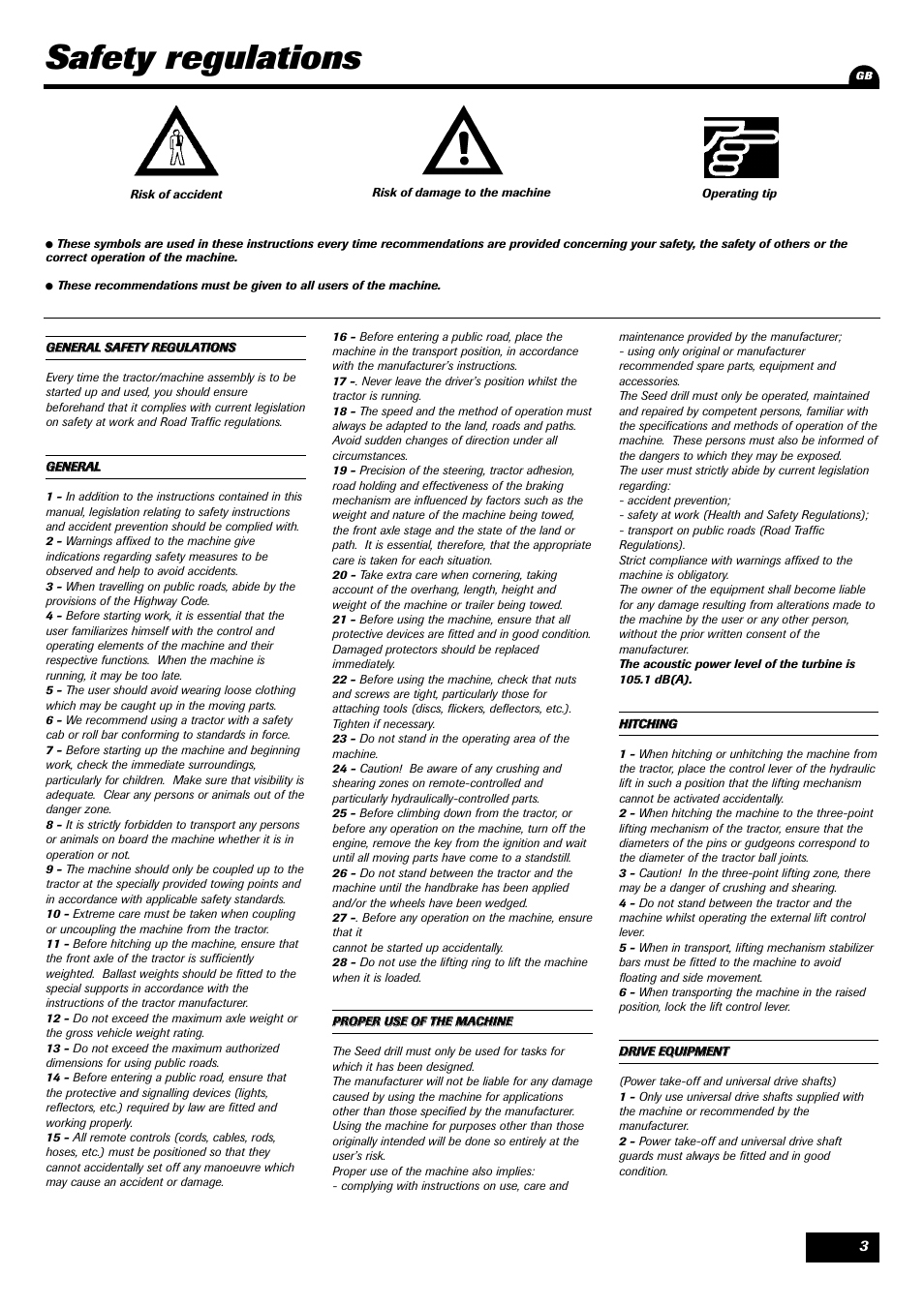 Safety regulations | Sulky Optiline MP User Manual | Page 4 / 119
