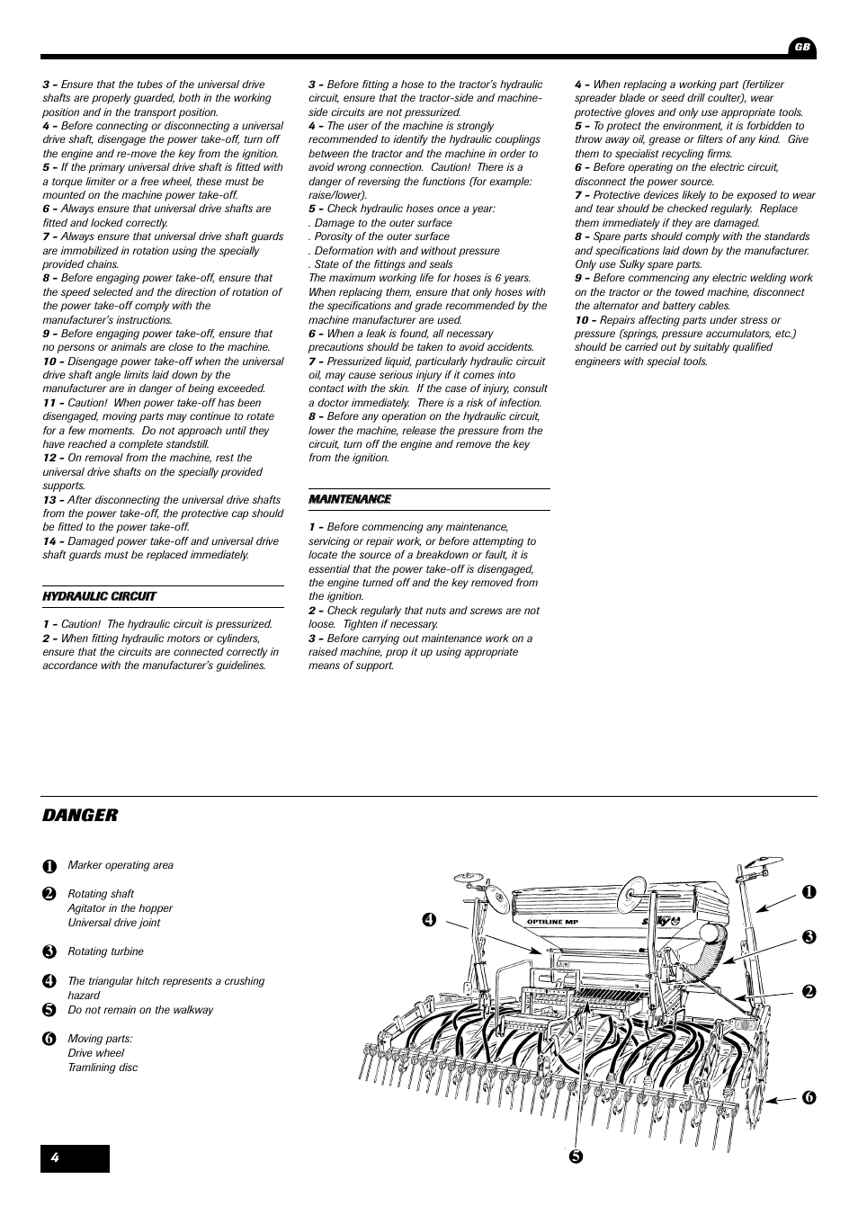 Danger | Sulky Optiline MP User Manual | Page 5 / 119