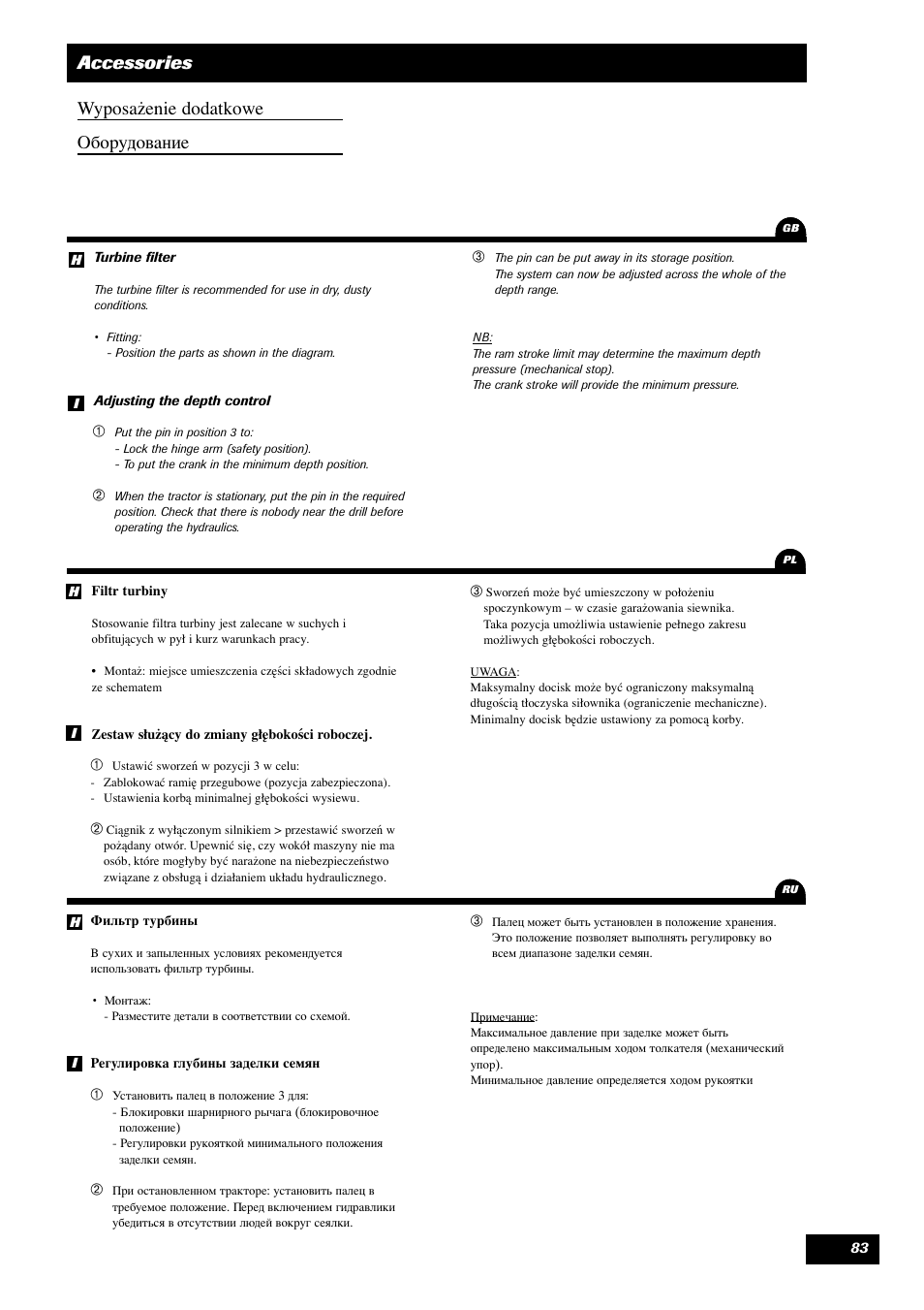 Accessories wyposażenie dodatkowe оборудование | Sulky Optiline MP User Manual | Page 84 / 119