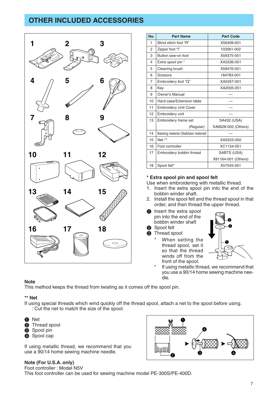 Other included accessories | Brother PE 400D User Manual | Page 10 / 112