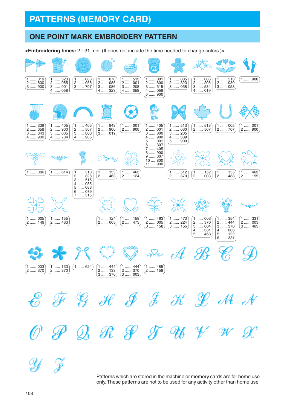 One point mark embroidery pattern | Brother PE 400D User Manual | Page 111 / 112