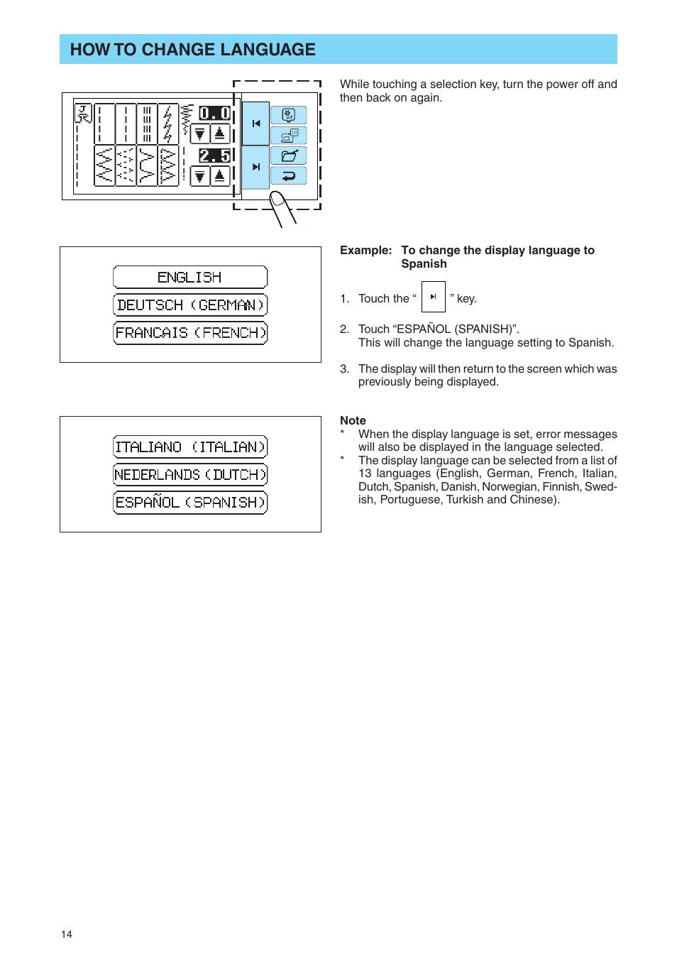 How to change language | Brother PE 400D User Manual | Page 17 / 112