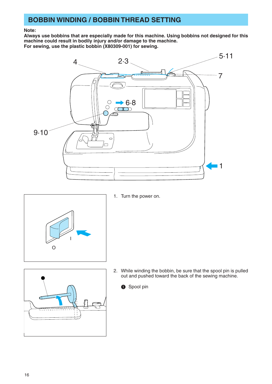 Bobbin winding / bobbin thread setting | Brother PE 400D User Manual | Page 19 / 112