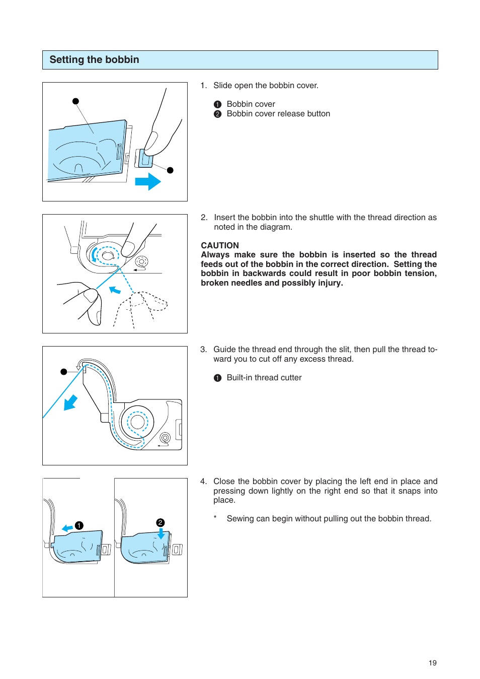 Setting the bobbin | Brother PE 400D User Manual | Page 22 / 112