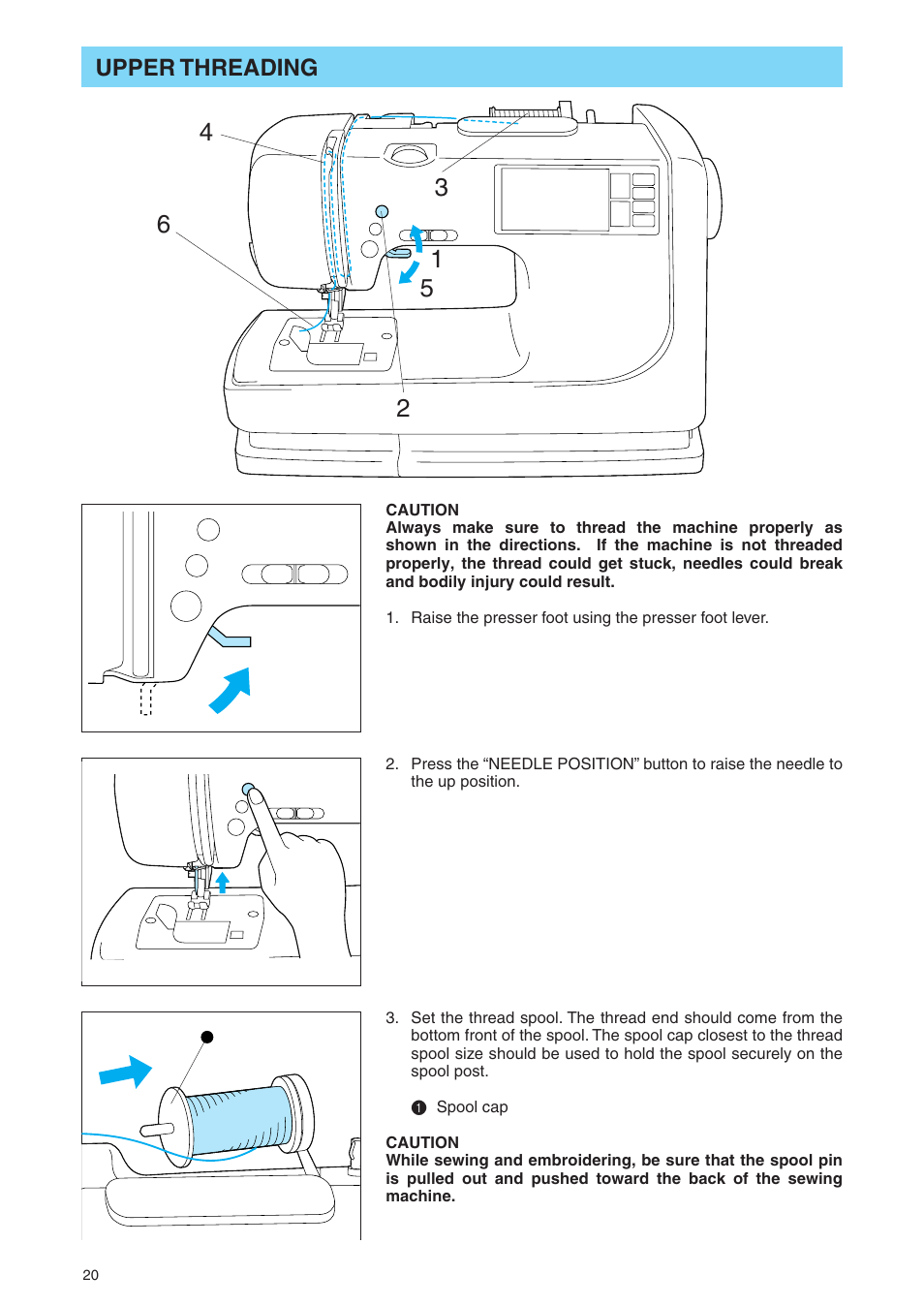 Upper threading | Brother PE 400D User Manual | Page 23 / 112