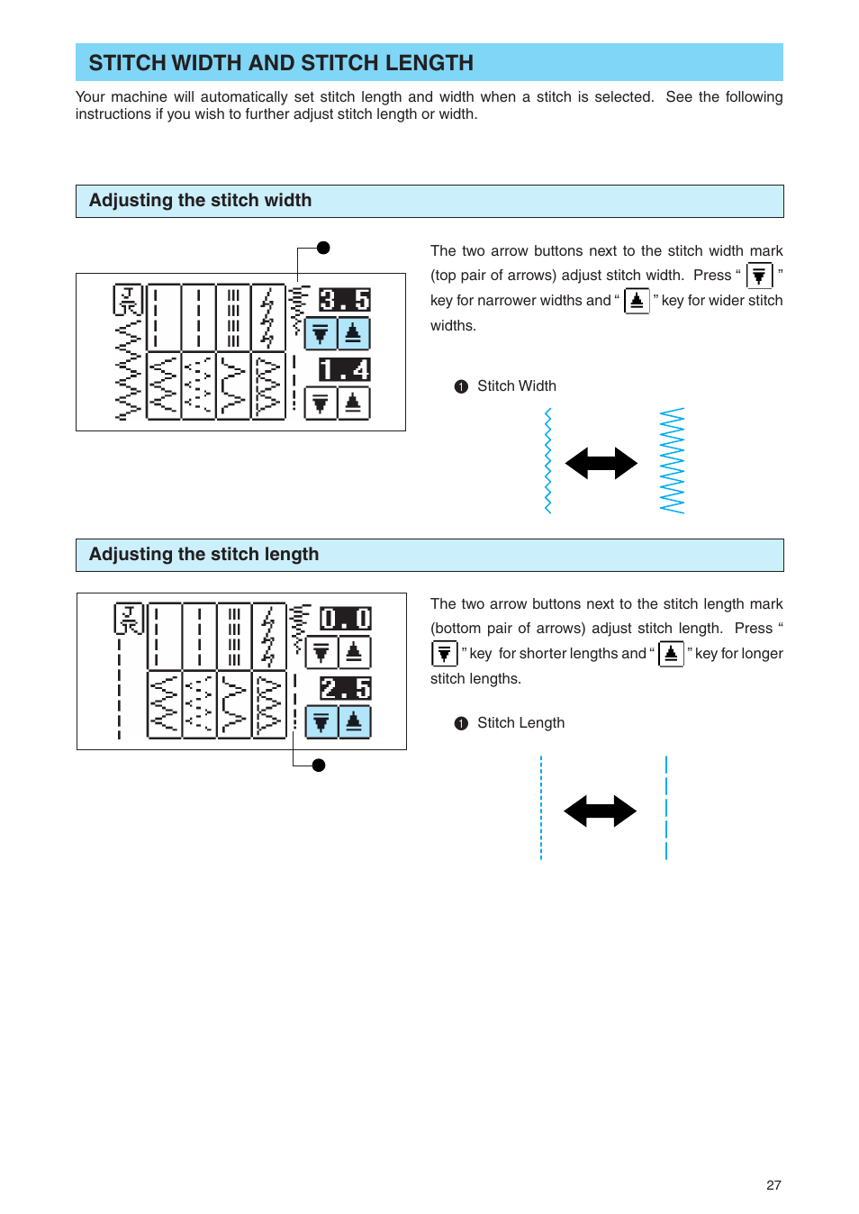 Stitch width and stitch length | Brother PE 400D User Manual | Page 30 / 112