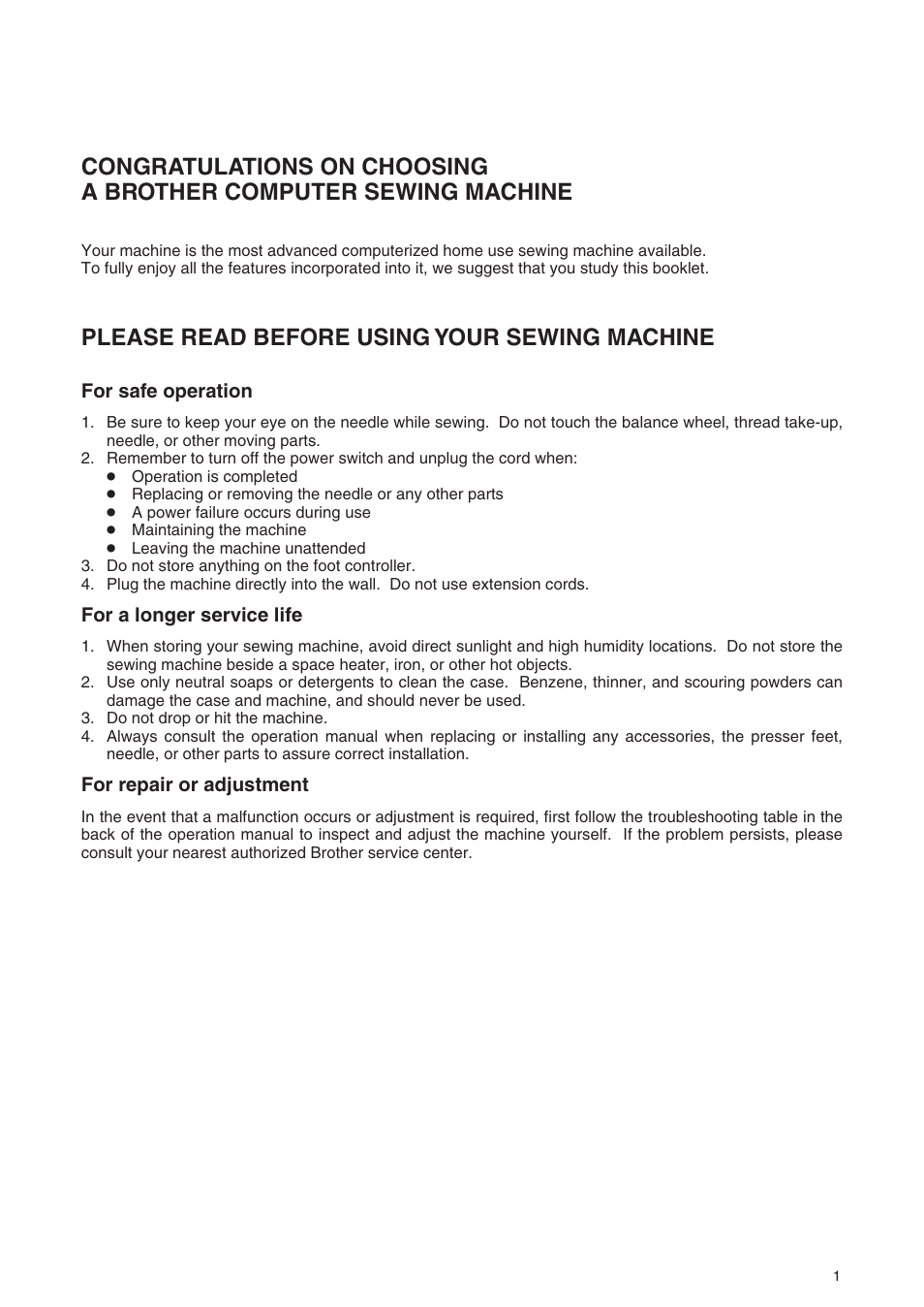 Please read before using your sewing machine | Brother PE 400D User Manual | Page 4 / 112