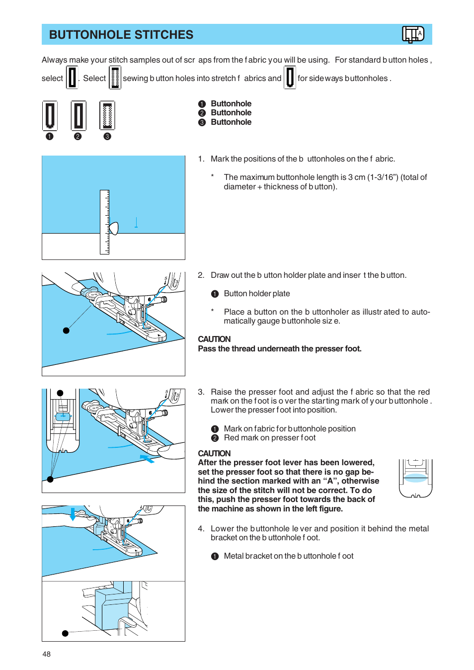 Buttonhole stitches | Brother PE 400D User Manual | Page 51 / 112