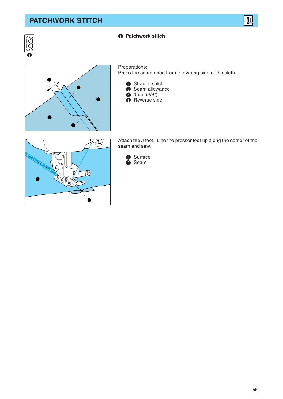 Patchwork stitch | Brother PE 400D User Manual | Page 58 / 112