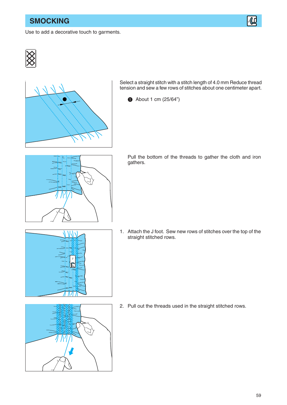 Smocking | Brother PE 400D User Manual | Page 62 / 112