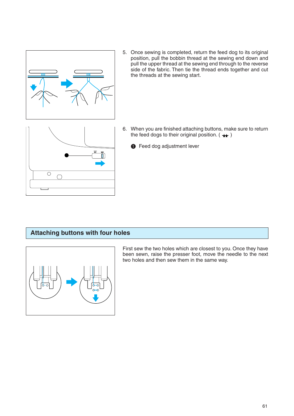 Attaching buttons with four holes | Brother PE 400D User Manual | Page 64 / 112