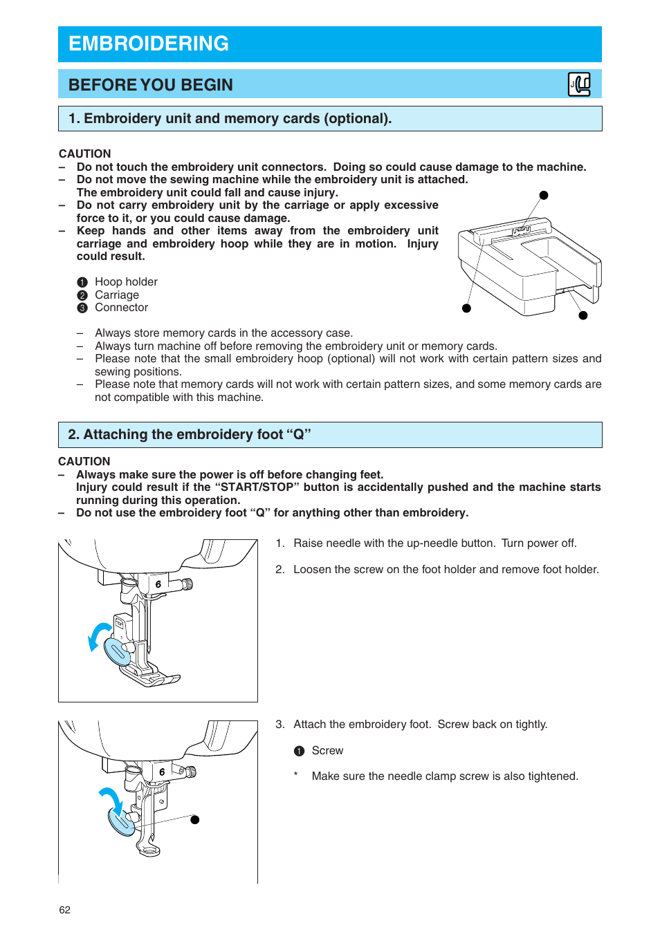 Embroidering, Before you begin | Brother PE 400D User Manual | Page 65 / 112