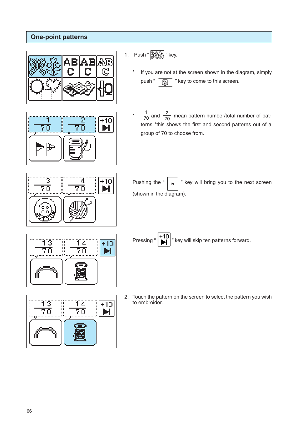 One-point patterns | Brother PE 400D User Manual | Page 69 / 112