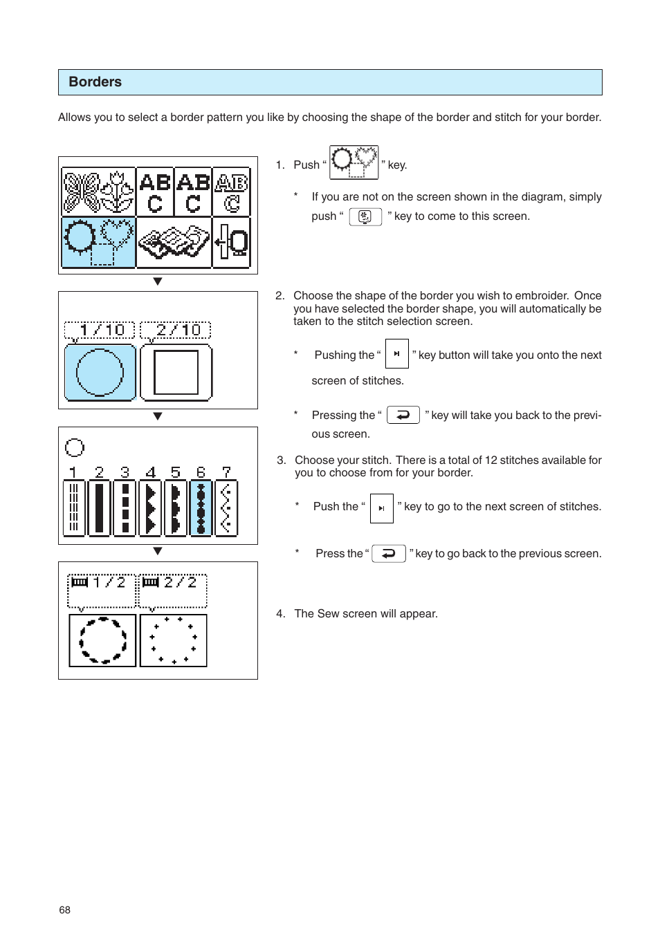 Borders | Brother PE 400D User Manual | Page 71 / 112