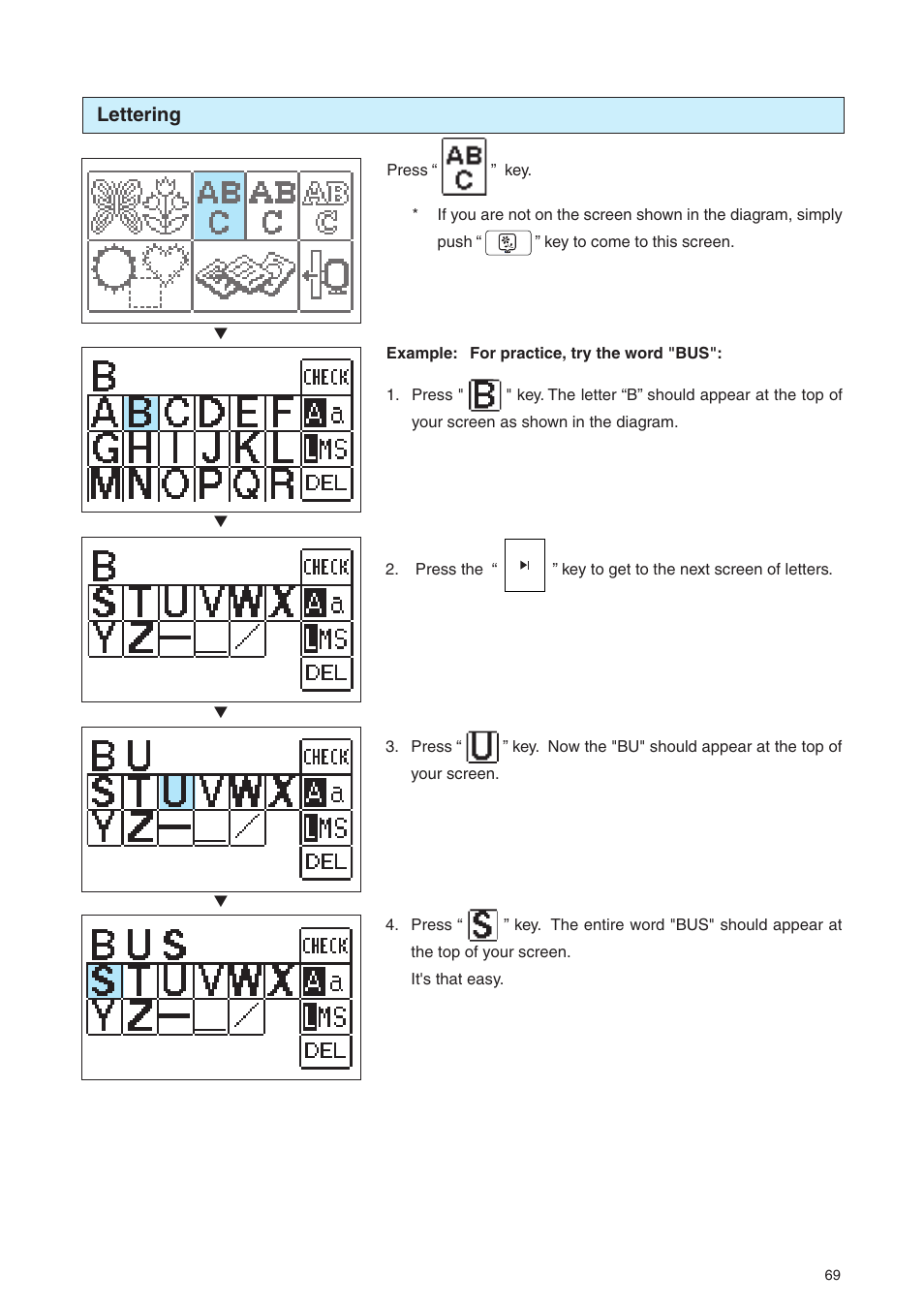 Lettering | Brother PE 400D User Manual | Page 72 / 112