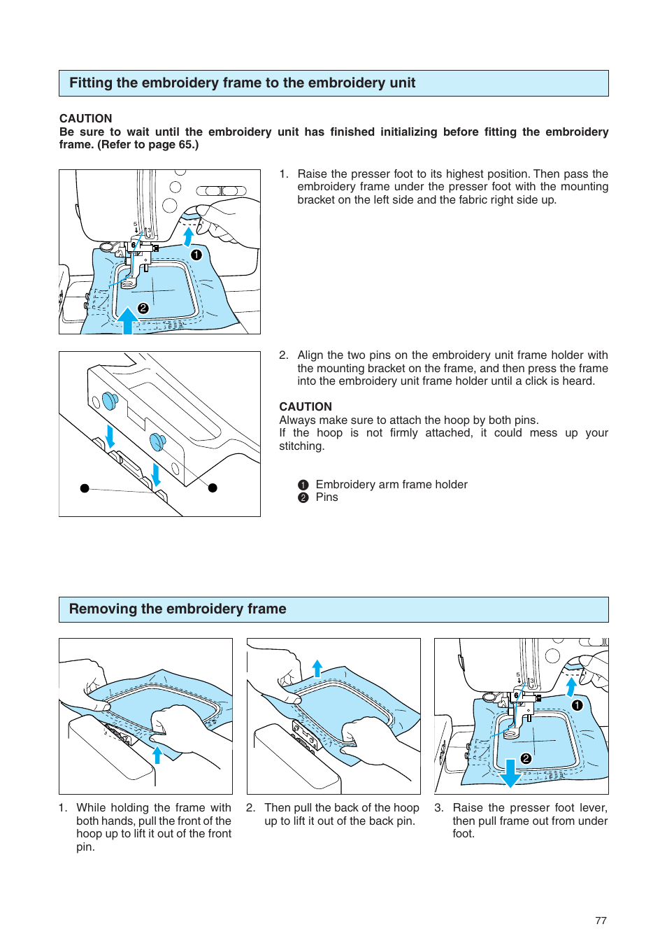 Removing the embroidery frame | Brother PE 400D User Manual | Page 80 / 112