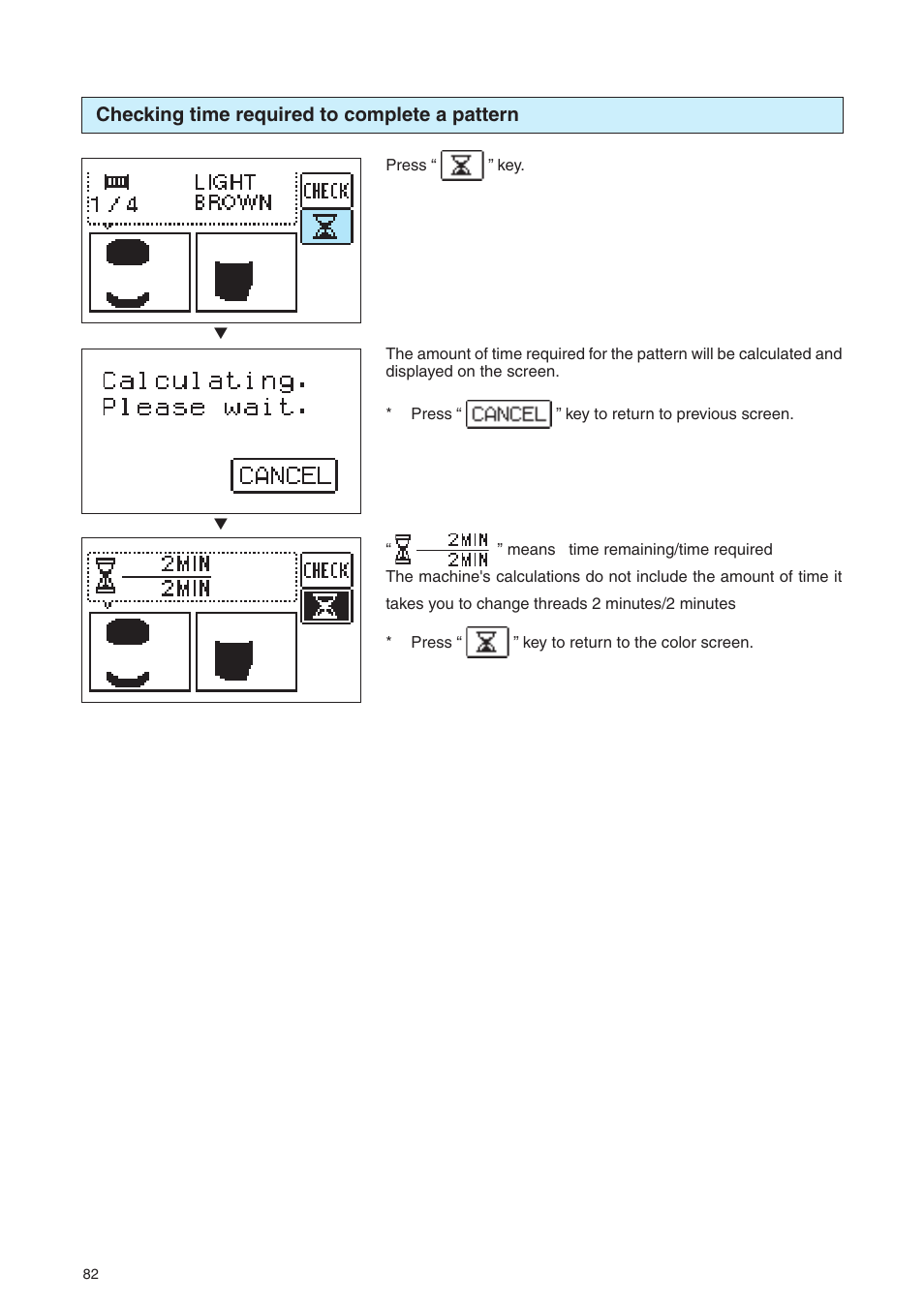 Checking time required to complete a pattern | Brother PE 400D User Manual | Page 85 / 112