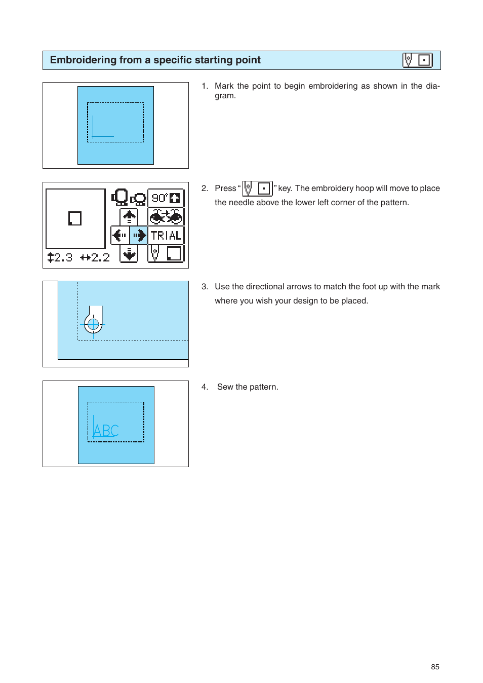 Embroidering from a specific starting point | Brother PE 400D User Manual | Page 88 / 112