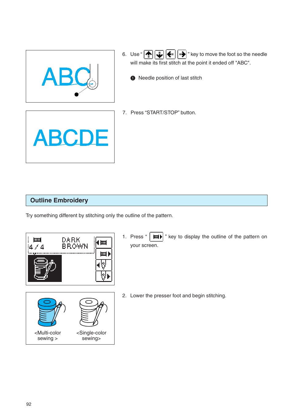 Outline embroidery | Brother PE 400D User Manual | Page 95 / 112