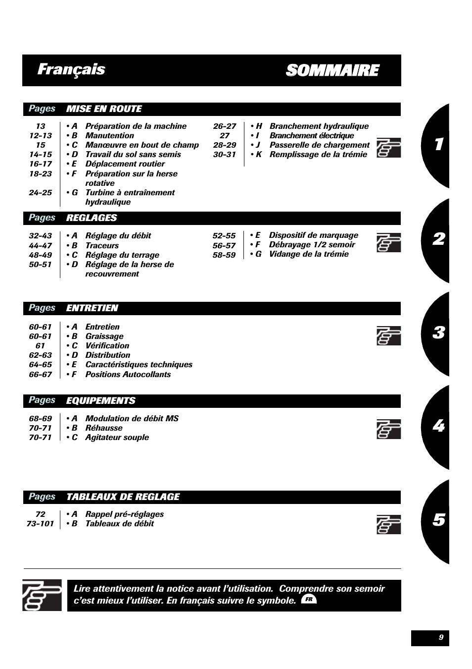 Ssommaire français | Sulky Optiline Pro User Manual | Page 11 / 103