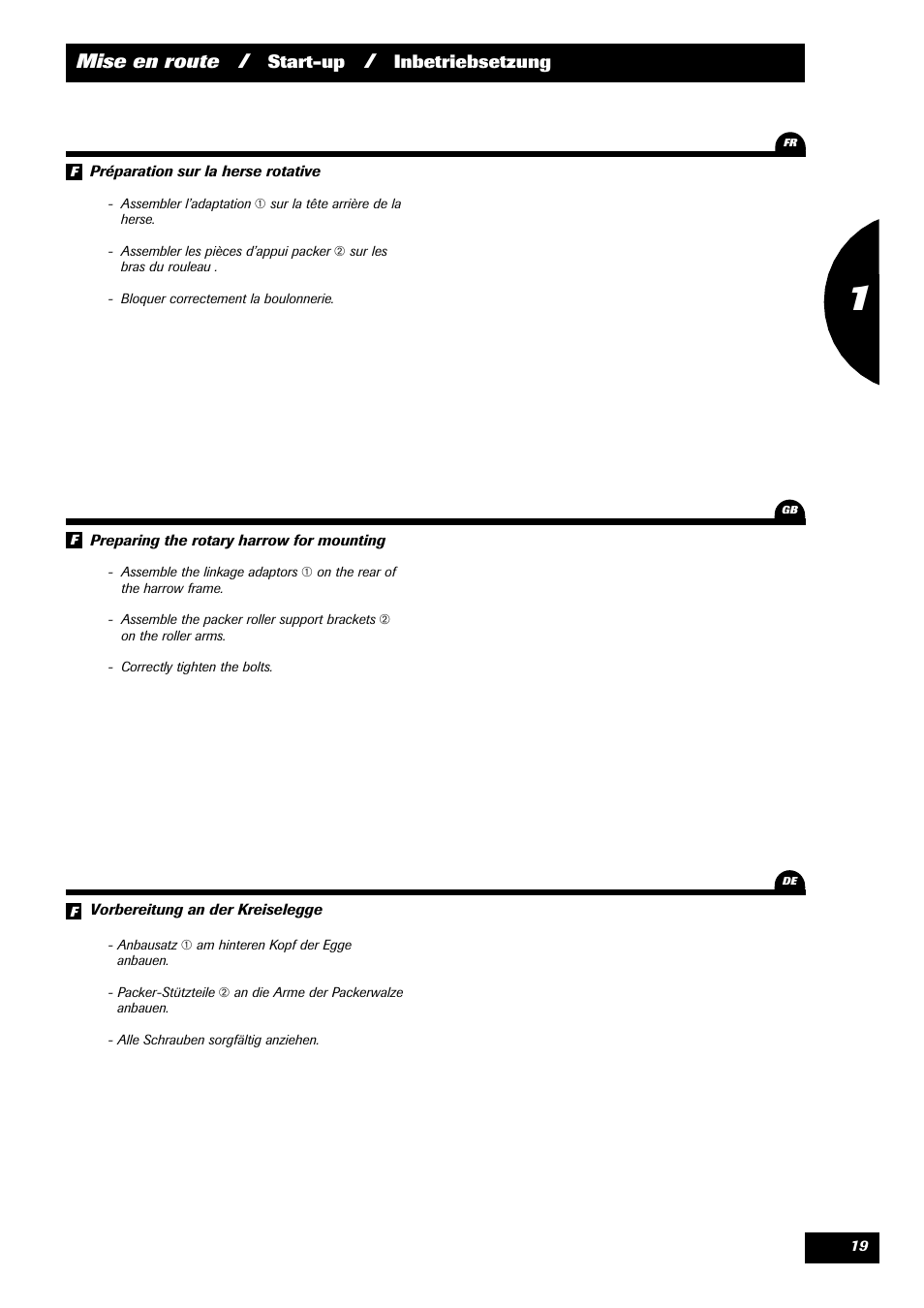 Mise en route, Start-up, Inbetriebsetzung | Sulky Optiline Pro User Manual | Page 21 / 103