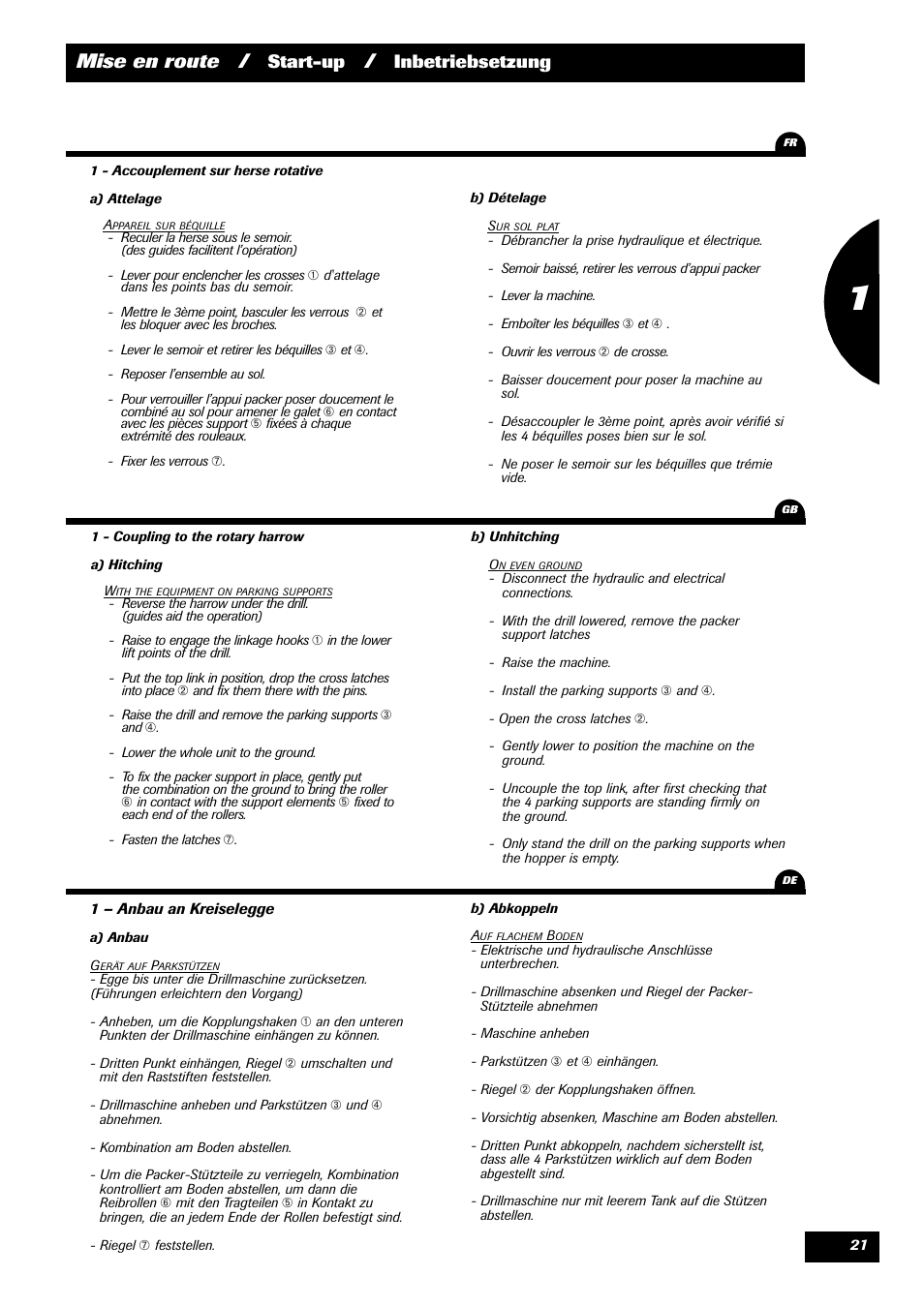 Mise en route, Start-up, Inbetriebsetzung 1 | Sulky Optiline Pro User Manual | Page 23 / 103