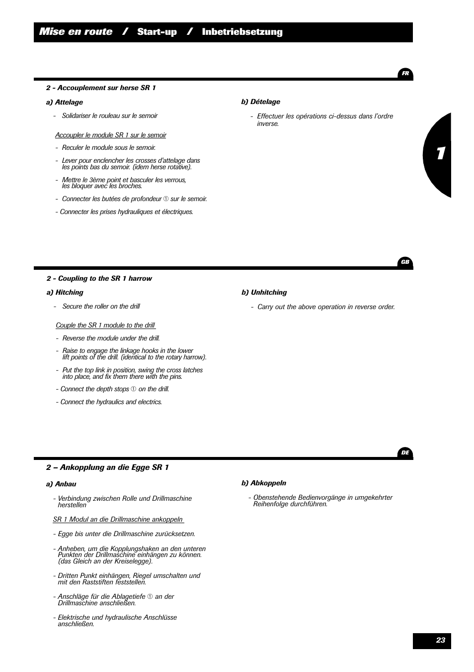 Mise en route, Start-up, Inbetriebsetzung | Sulky Optiline Pro User Manual | Page 25 / 103