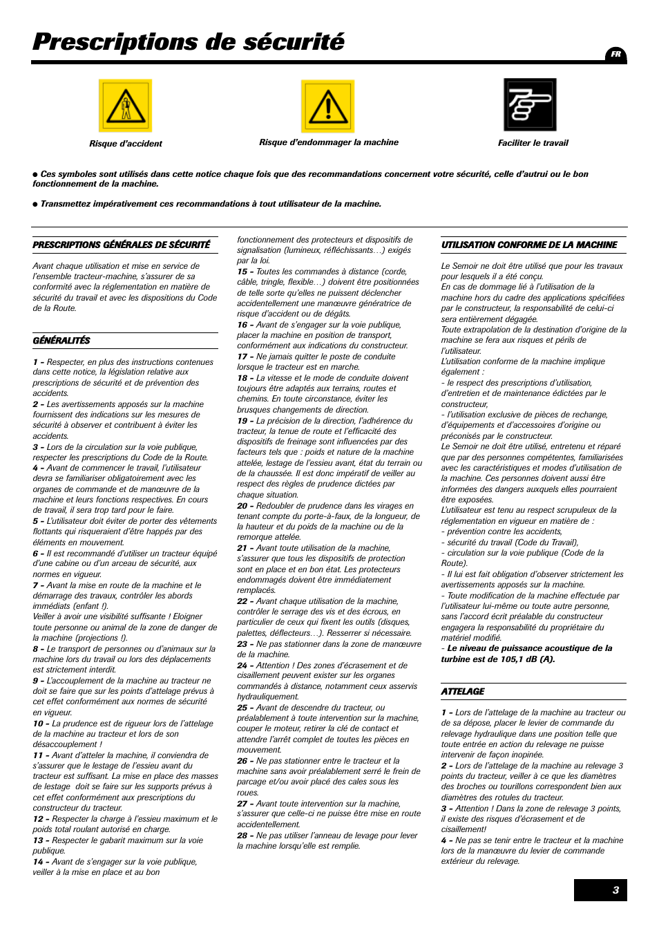 Prescriptions de sécurité | Sulky Optiline Pro User Manual | Page 5 / 103