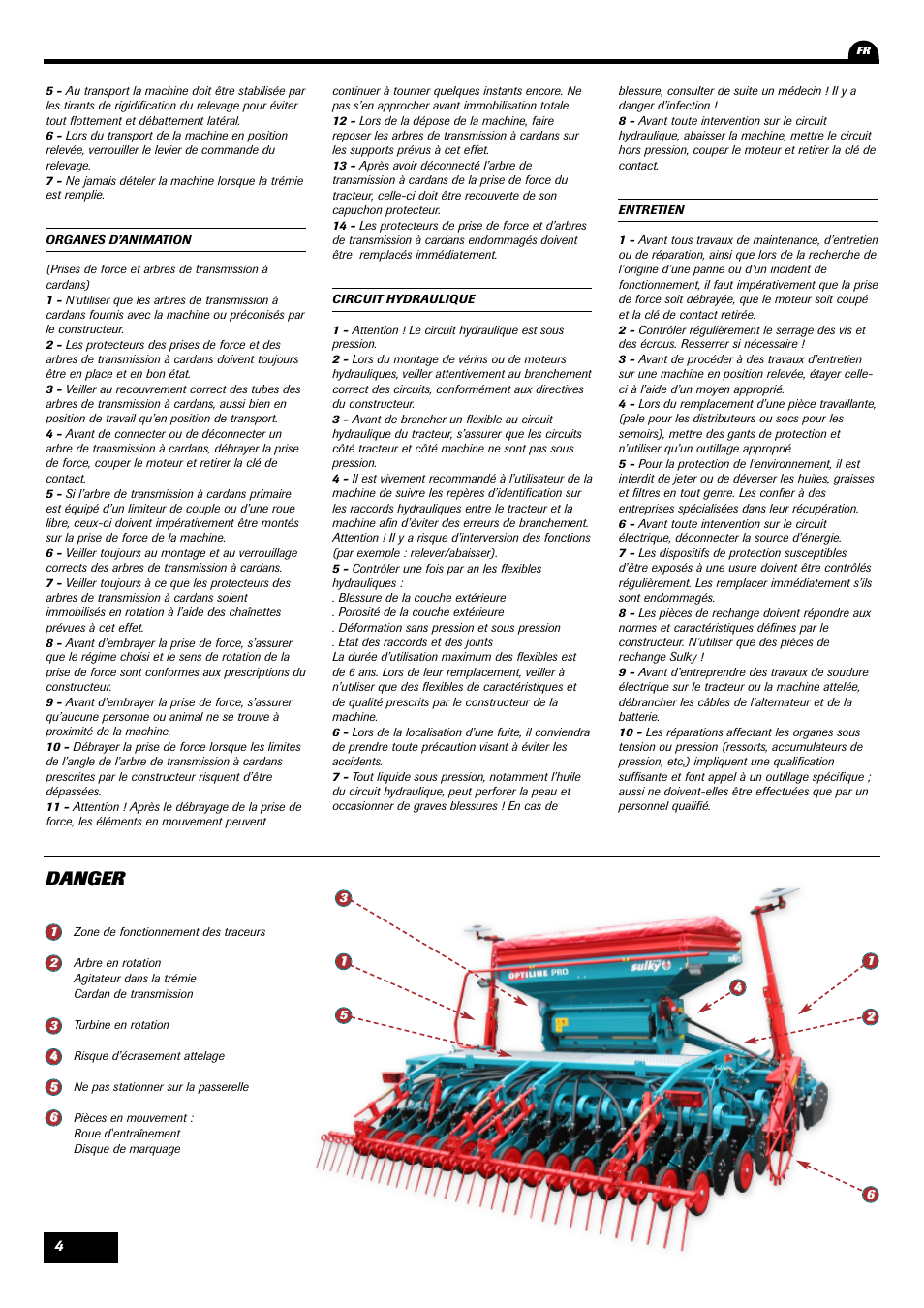 Danger | Sulky Optiline Pro User Manual | Page 6 / 103