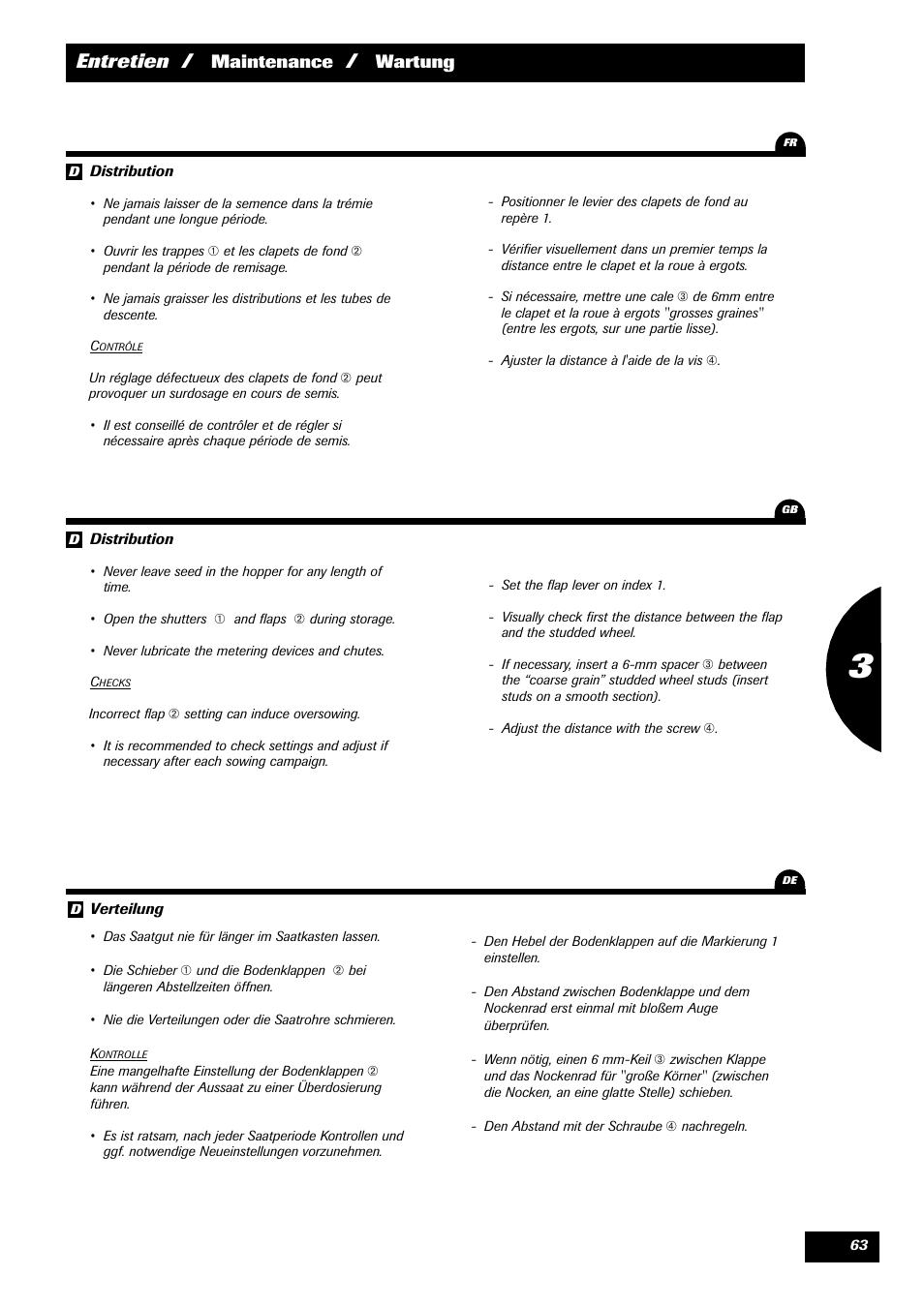 Entretien, Maintenance, Wartung | Sulky Optiline Pro User Manual | Page 65 / 103