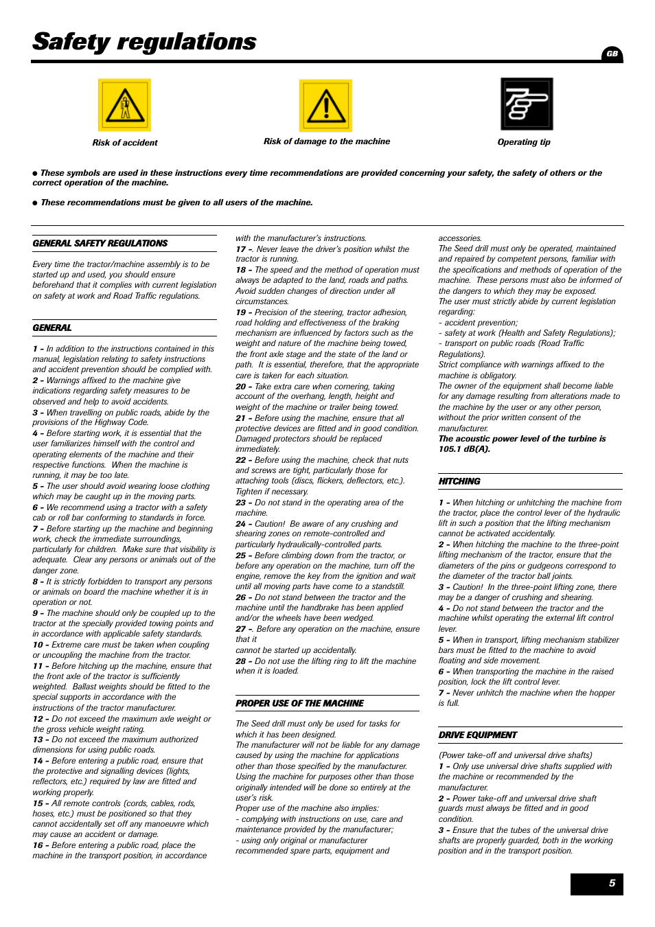 Safety regulations | Sulky Optiline Pro User Manual | Page 7 / 103