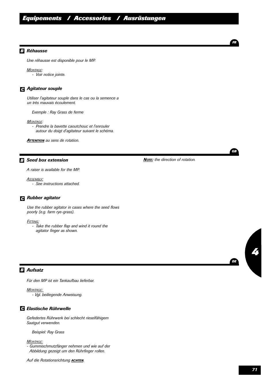 Equipements / accessories / ausrüstungen | Sulky Optiline Pro User Manual | Page 73 / 103
