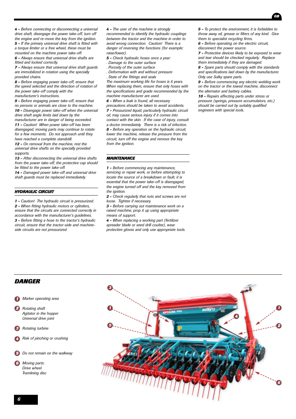 Danger | Sulky Optiline Pro User Manual | Page 8 / 103