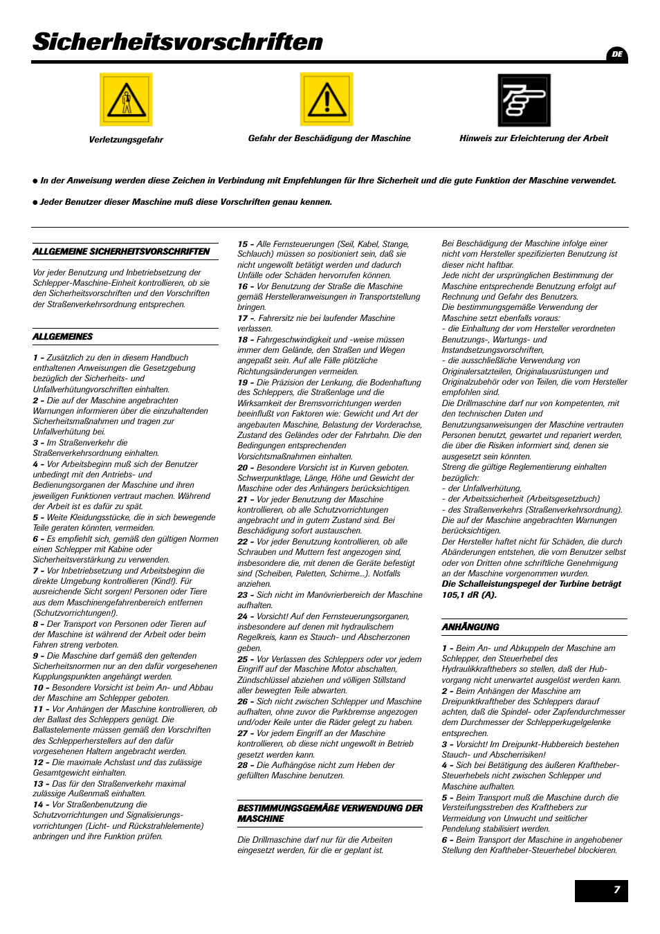 Sicherheitsvorschriften | Sulky Optiline Pro User Manual | Page 9 / 103