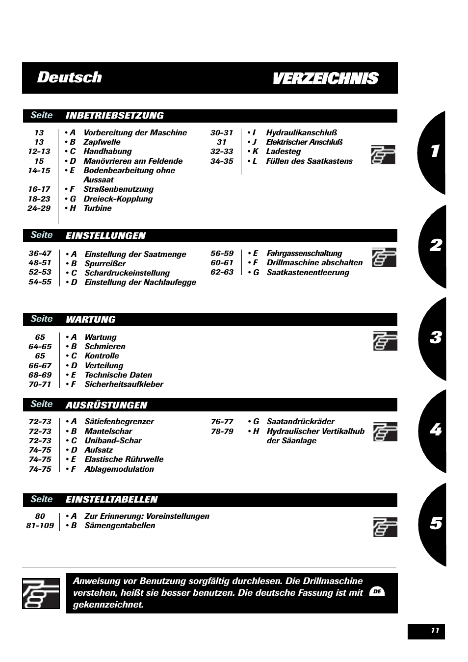 Verzeichnis deutsch | Sulky Reguline SPI User Manual | Page 13 / 111