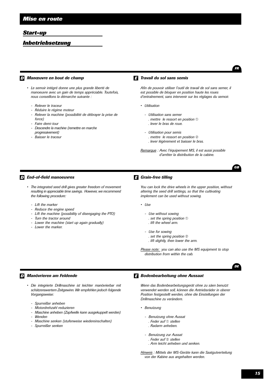 Mise en route start-up inbetriebsetzung | Sulky Reguline SPI User Manual | Page 17 / 111